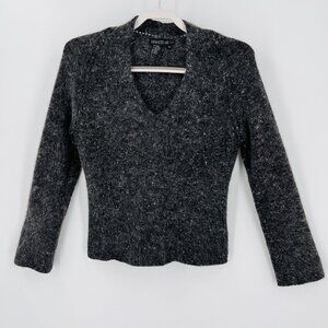 Layfayette 148 V Neck Sweater Size M Wool Cashmere Blend Long Sleeve Gray Marled